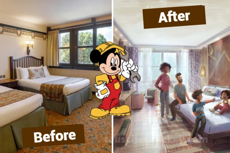 room at the Disney Sequoia Lodge before and after renovation