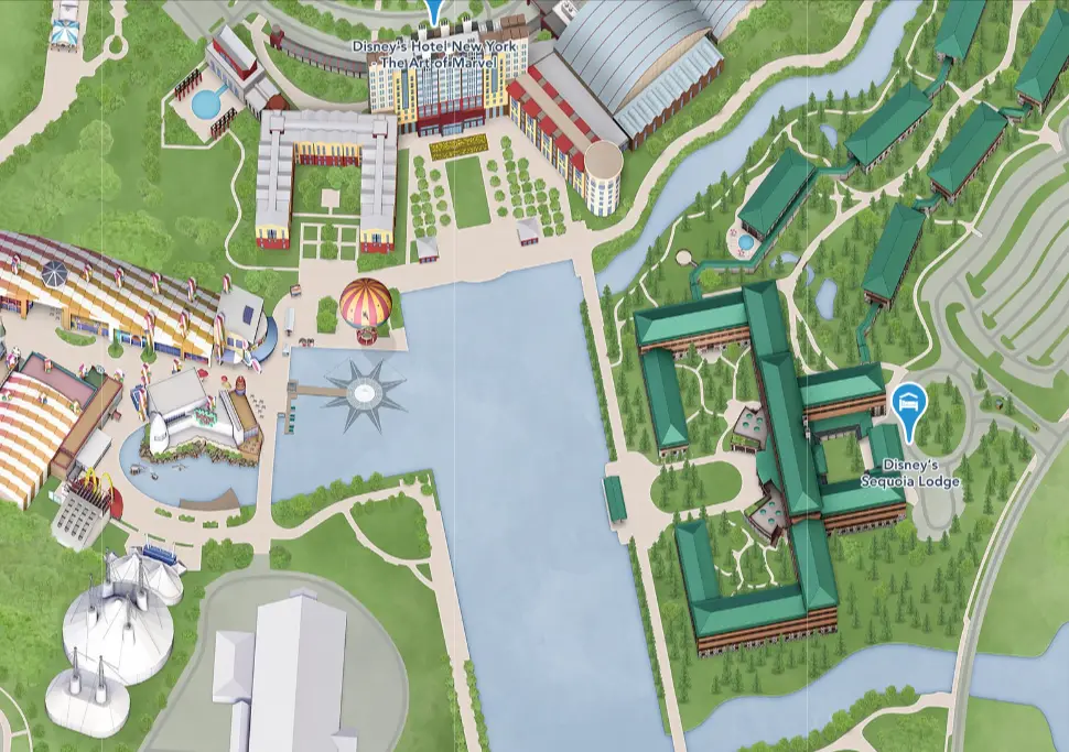 Plan du resort hôtelier de Disneyland Paris - Sequoia sur la droite