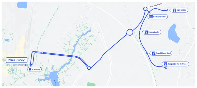 Plan du circuit de la navette gratuite du Val de France