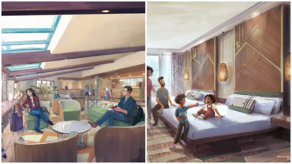 Aperçu du futur lobby et d'une chambre familiale