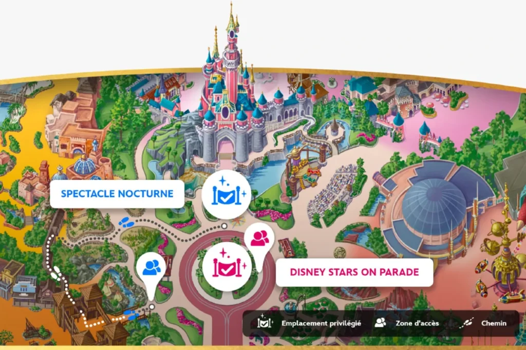 Carte des emplacements privilégiés aux parades et spectacles de Disneyland Paris