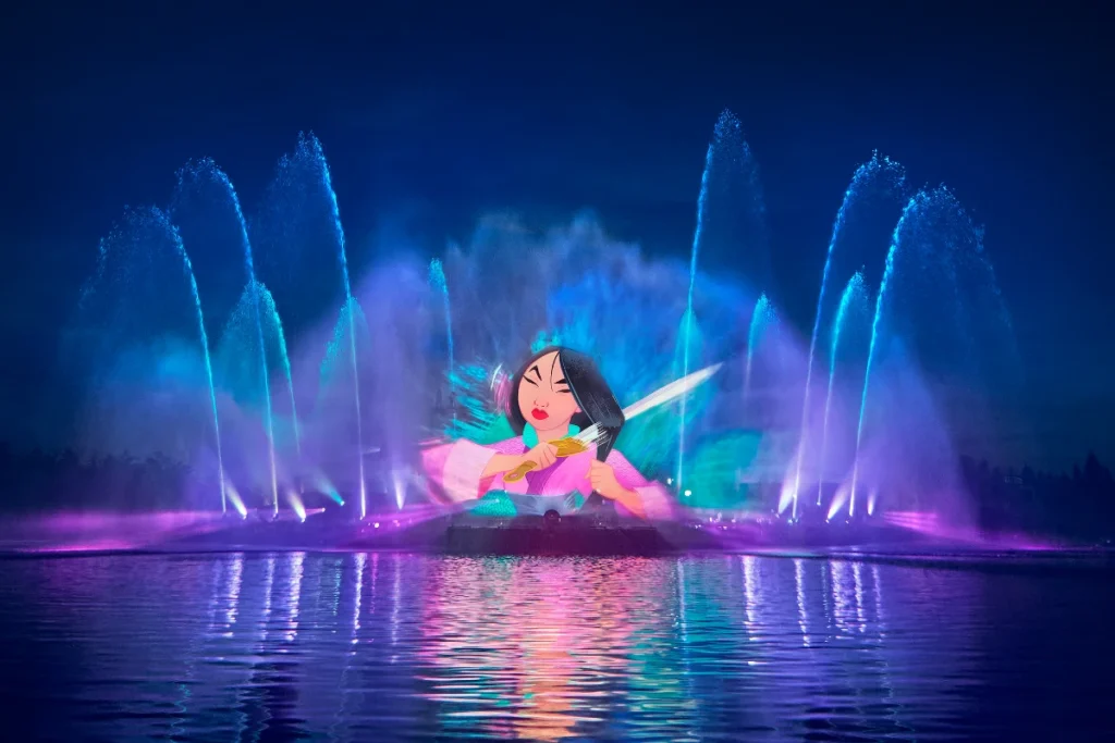 Scène Mulan du spectacle nocturne Disney Cascade of Lights