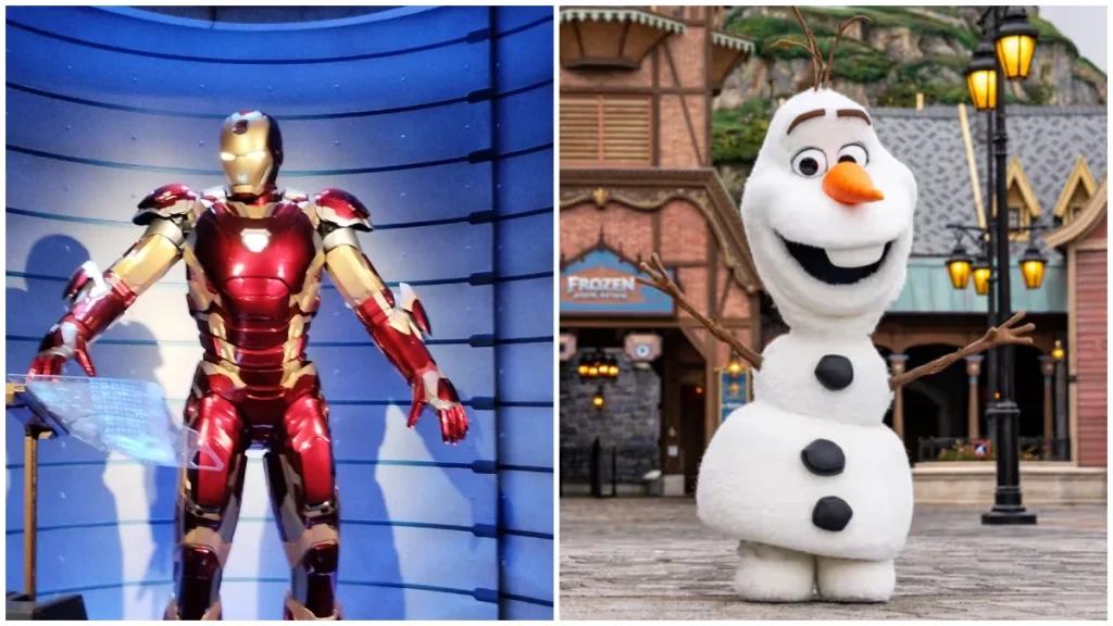 Animatroniques Olaf et Iron Man à Disney Adventure World